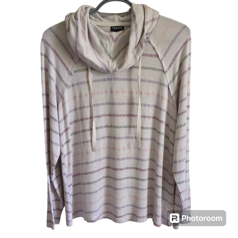 Torrid Hoodie Cowl Neck Pullover Raglan/Long Sleeve Striped Size 00 (M/L)‎